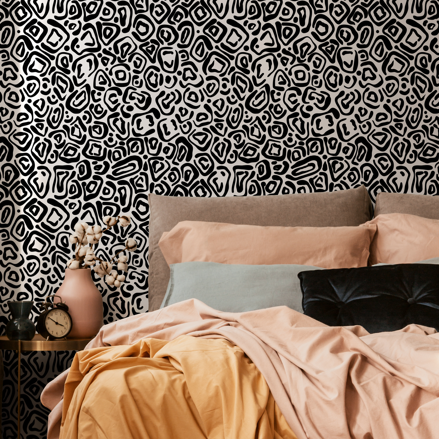 Papel pintado autoadhesivo, papel pintado extraíble, decoración del hogar, arte de pared, decoración de habitaciones, papel pintado de animales en blanco y negro - C314