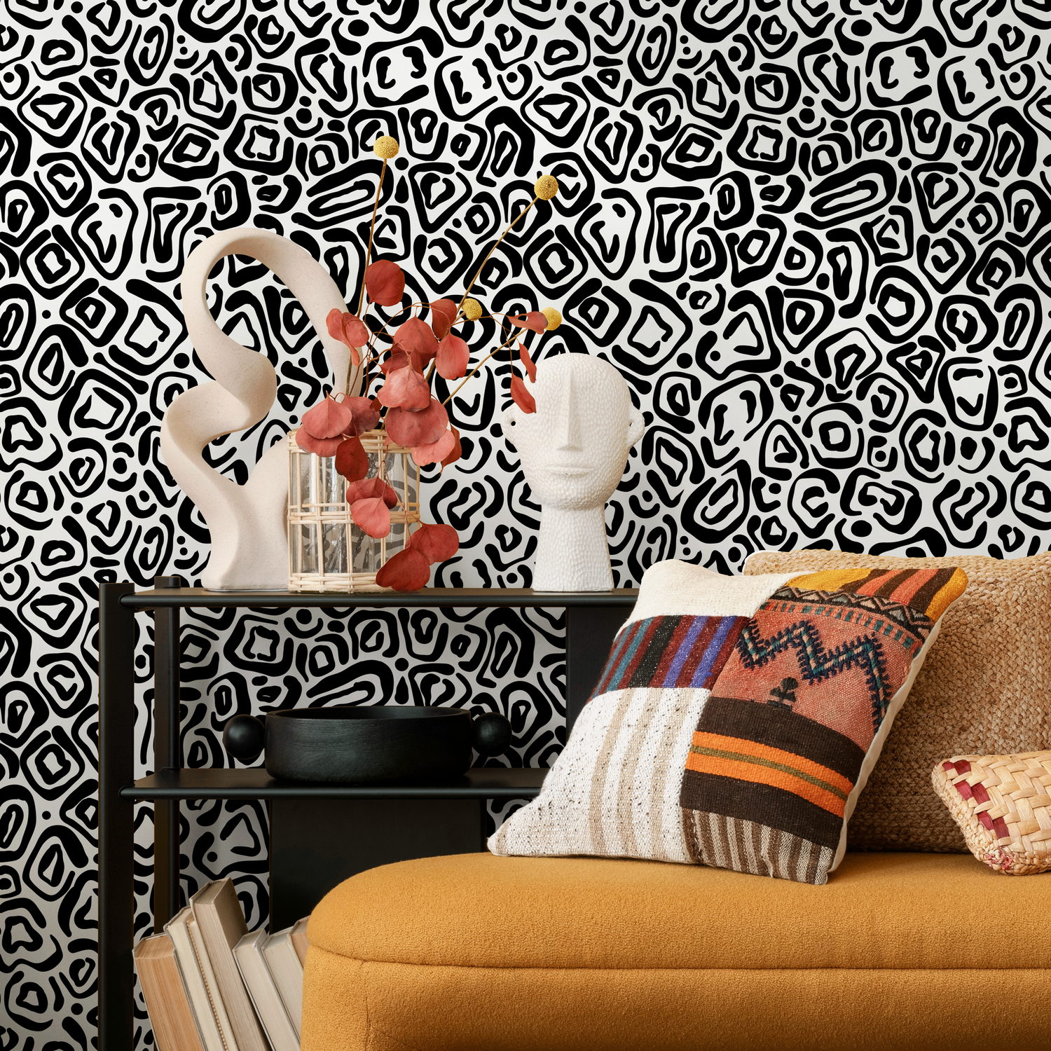 Papel pintado autoadhesivo, papel pintado extraíble, decoración del hogar, arte de pared, decoración de habitaciones, papel pintado de animales en blanco y negro - C314