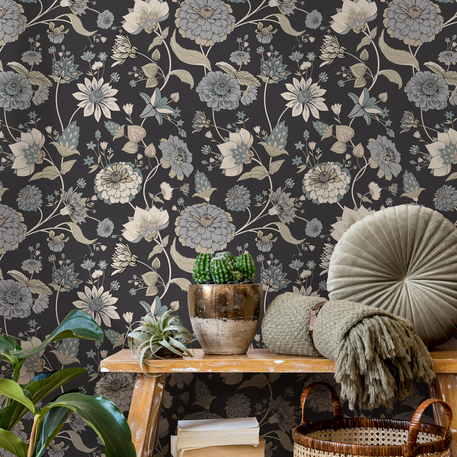 Wallpaper Peel and Stick Wallpaper Removable Wallpaper Home Decor Wall Art Wall Decor Room Decor / Blue Vintage Floral Wallpaper - C329 - ONDECOR.COM