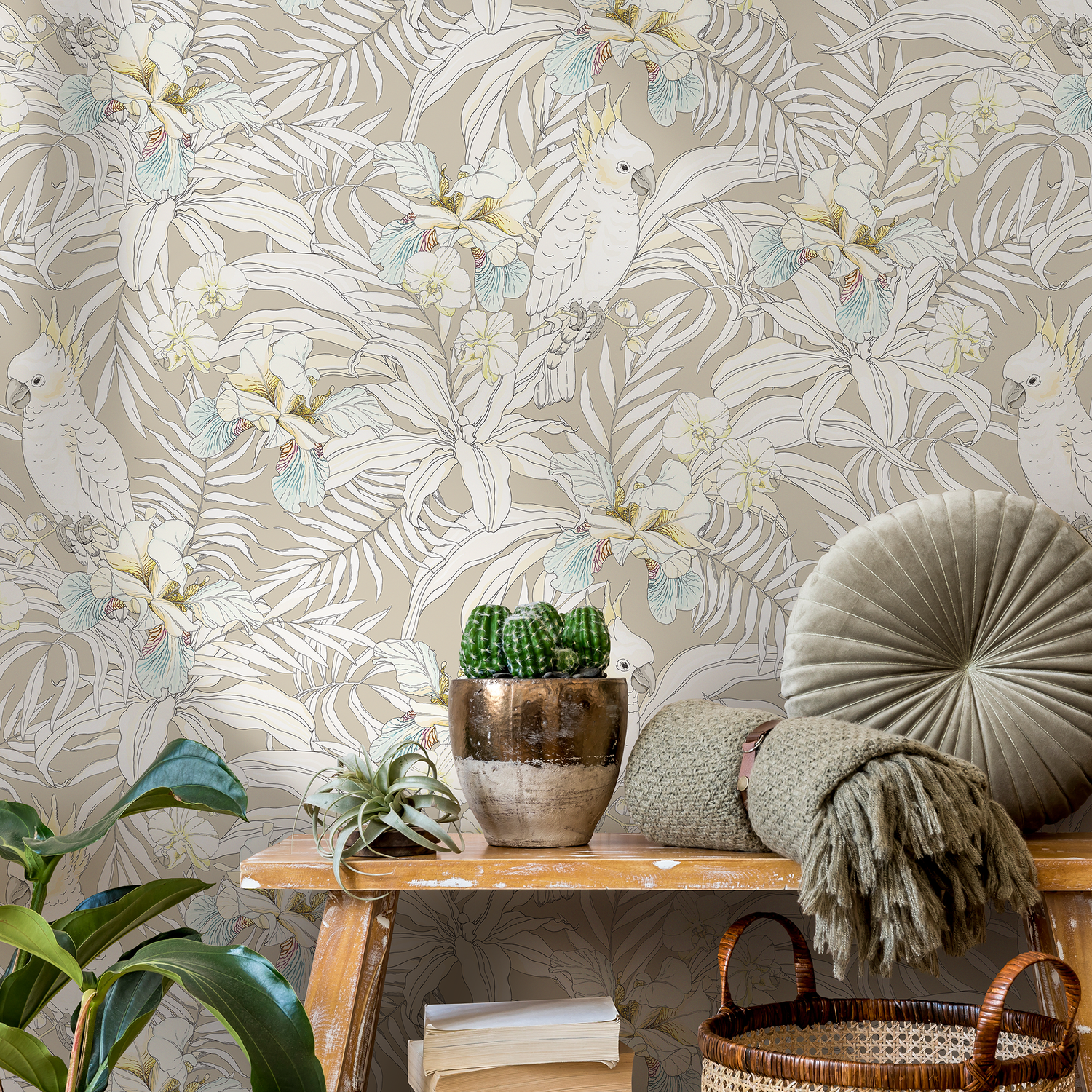 Papel pintado autoadhesivo, papel pintado extraíble, decoración del hogar, arte de pared, decoración de habitaciones, papel pintado de animales tropicales neutros - C331