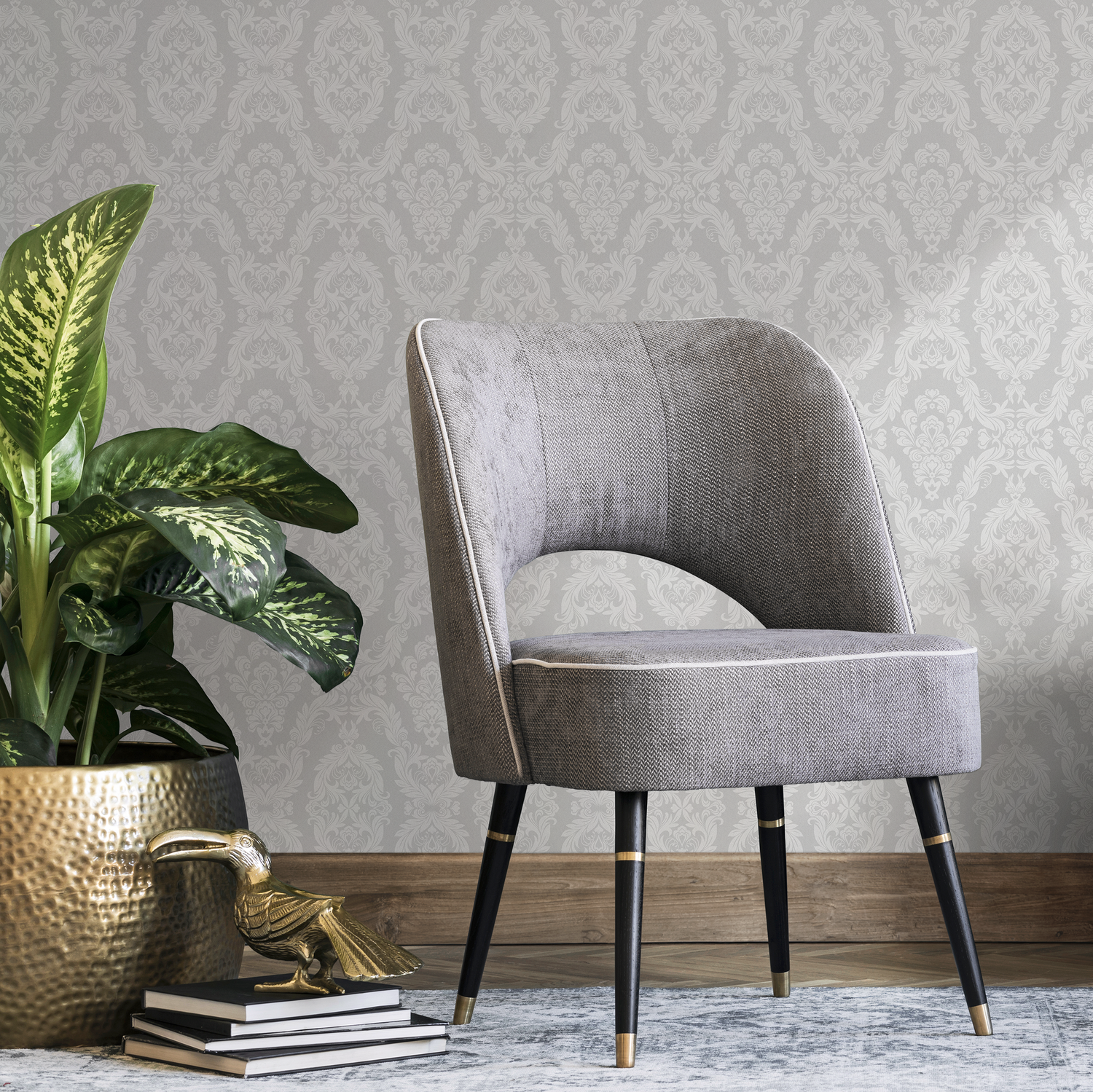 Papel tapiz autoadhesivo, papel tapiz removible, decoración del hogar, arte de pared, decoración de habitaciones / Papel tapiz victoriano gris - C338