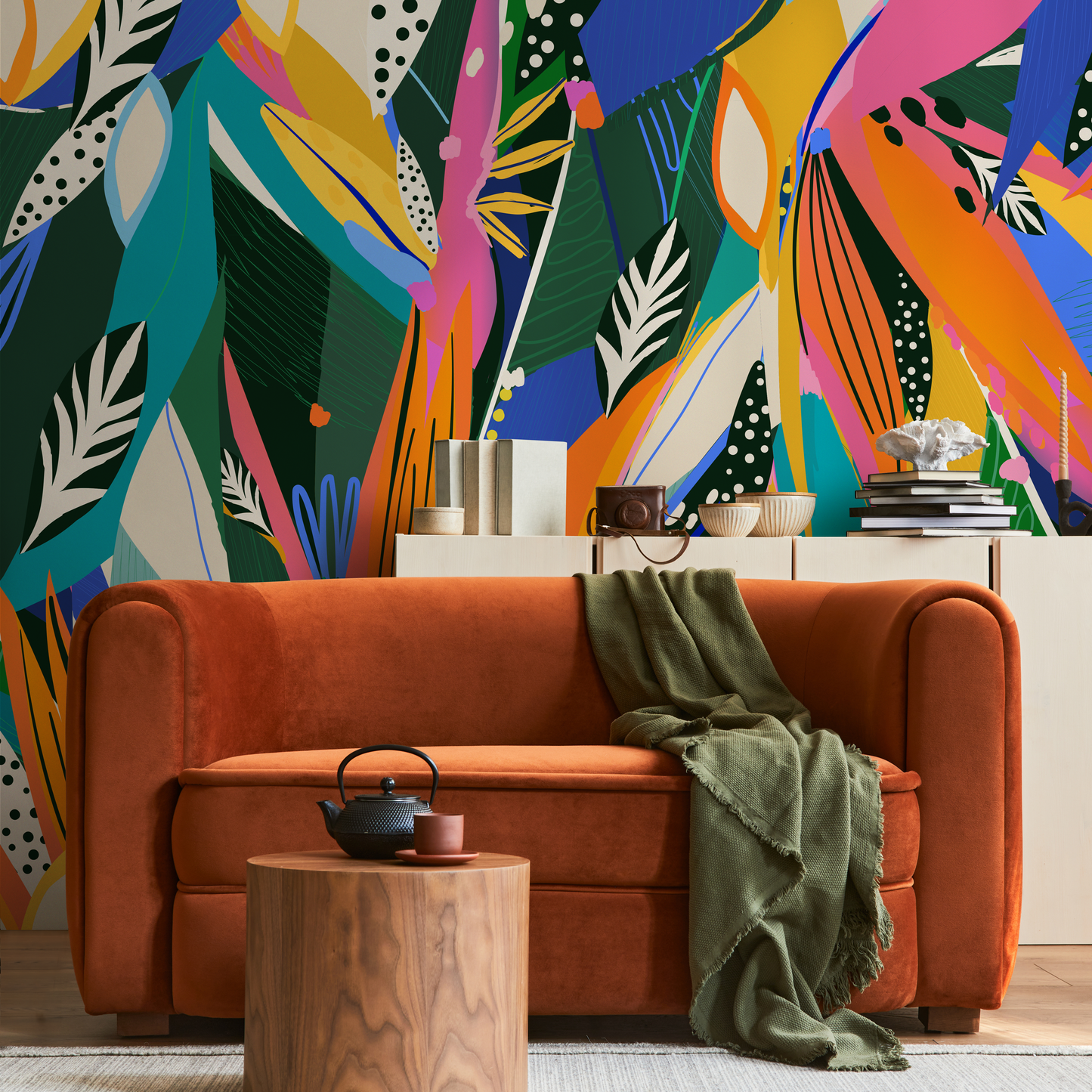 Abstract Tropical Leaf Mural Wallpaper Peel and Stick and Traditional Wallpaper - C346