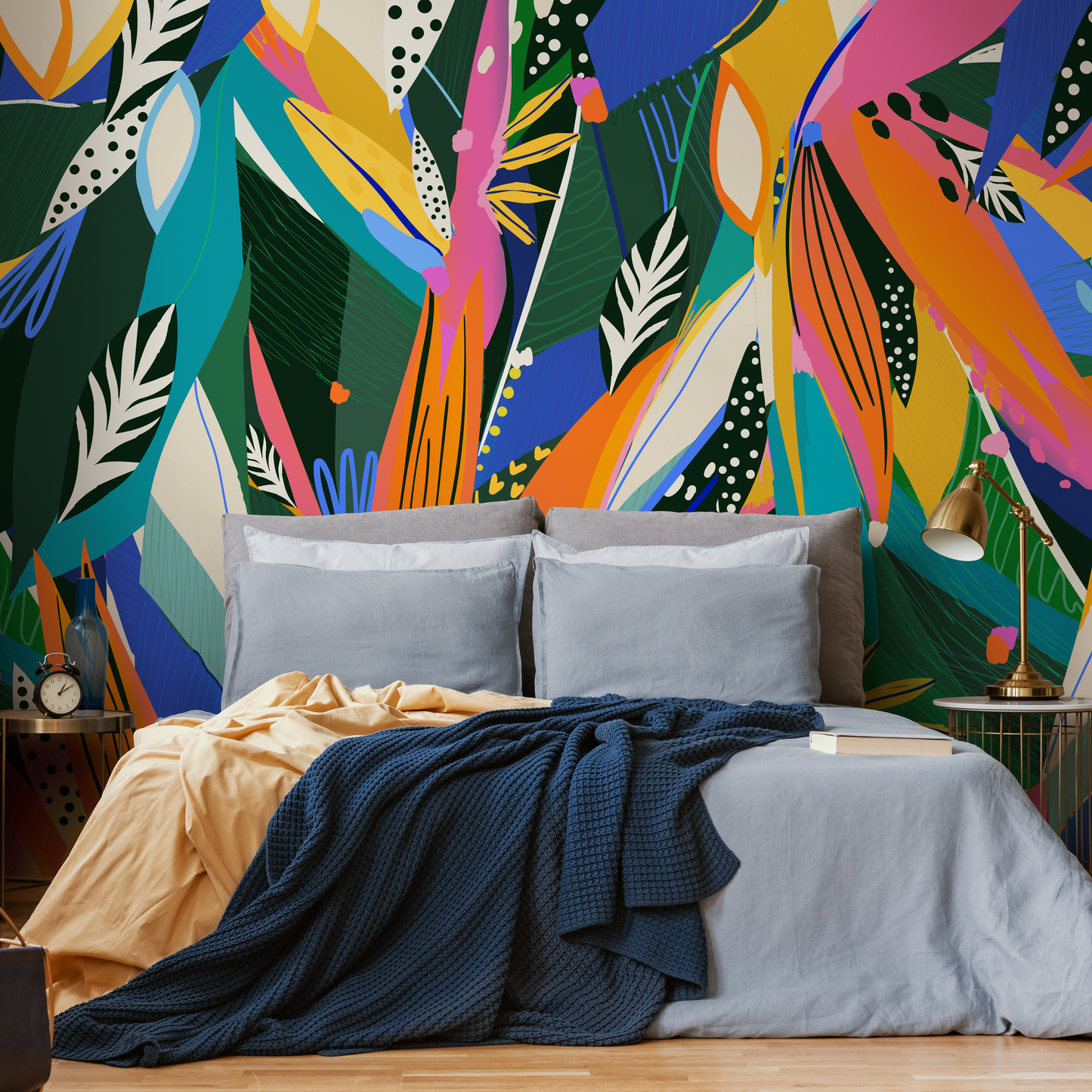 Abstract Tropical Leaf Mural Wallpaper Peel and Stick and Traditional Wallpaper - C346