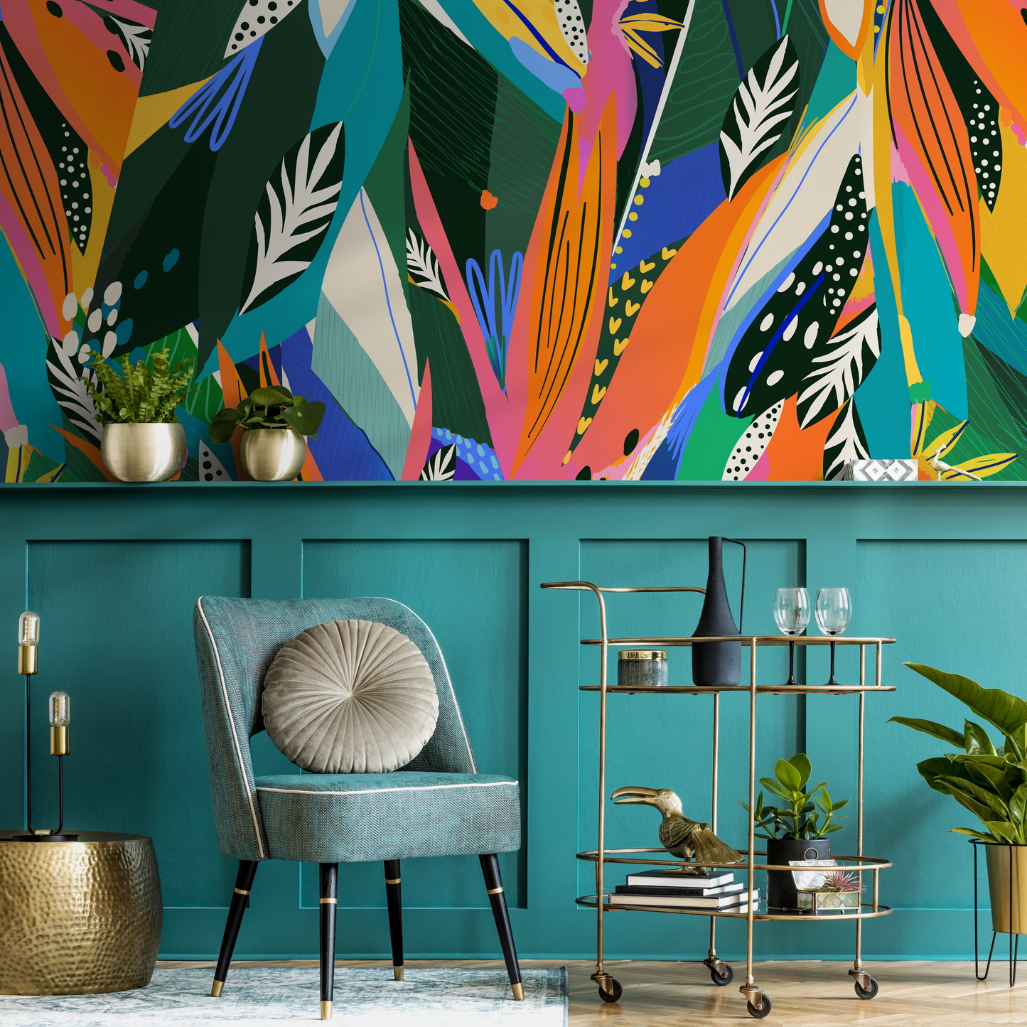 Abstract Tropical Leaf Mural Wallpaper Peel and Stick and Traditional Wallpaper - C346