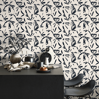 Wallpaper Peel and Stick Wallpaper Removable Wallpaper Home Decor Wall Art Wall Decor Room Decor / Abstract Navy Floral Wallpaper - C348