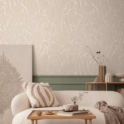 Wallpaper Peel and Stick Wallpaper Removable Wallpaper Home Decor Wall Art Wall Decor Room Decor / Neutral Body Line Art Wallpaper - C354