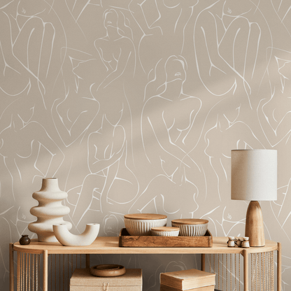 Wallpaper Peel and Stick Wallpaper Removable Wallpaper Home Decor Wall Art Wall Decor Room Decor / Neutral Body Line Art Wallpaper - C354