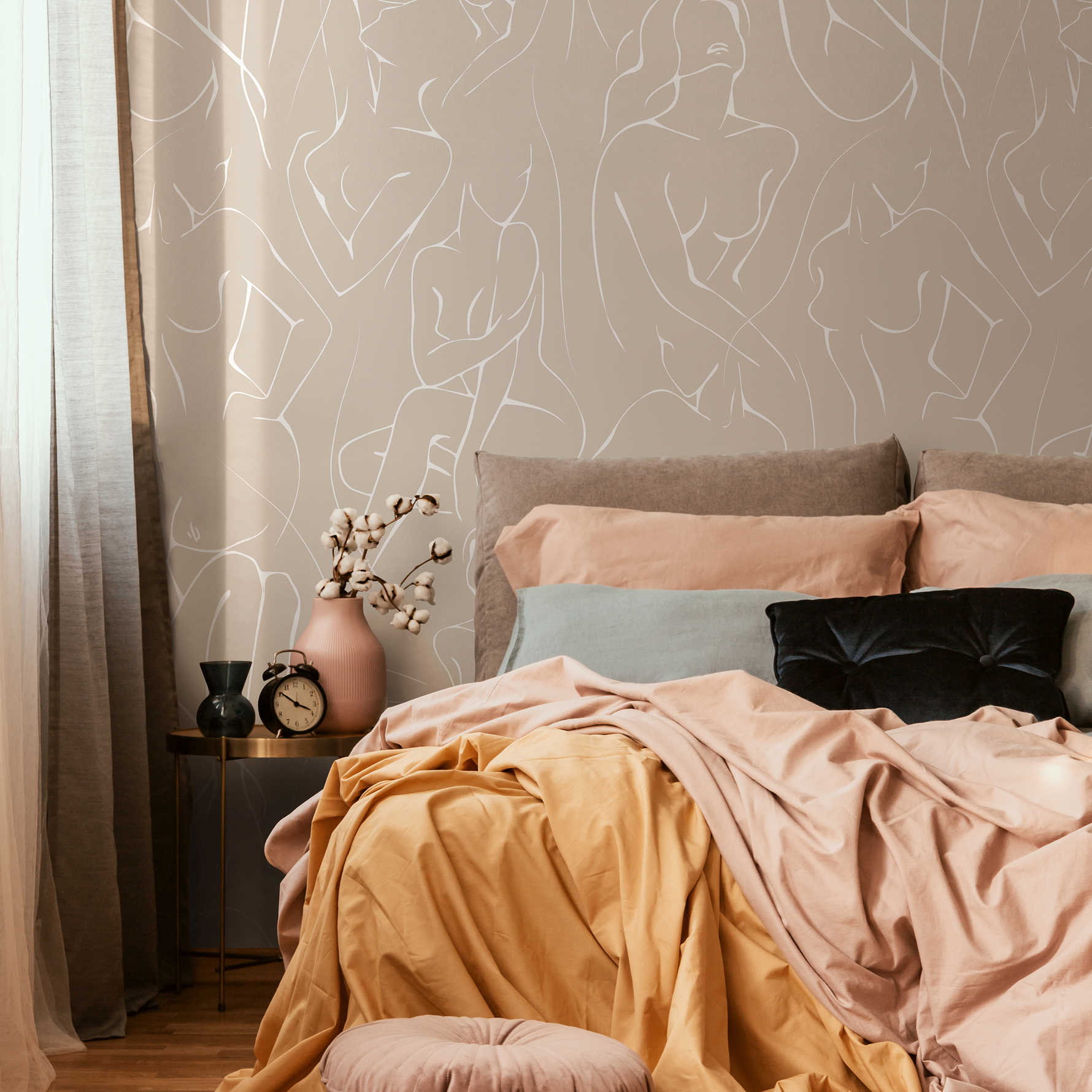 Wallpaper Peel and Stick Wallpaper Removable Wallpaper Home Decor Wall Art Wall Decor Room Decor / Neutral Body Line Art Wallpaper - C354 - ONDECOR.COM