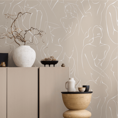 Wallpaper Peel and Stick Wallpaper Removable Wallpaper Home Decor Wall Art Wall Decor Room Decor / Neutral Body Line Art Wallpaper - C354