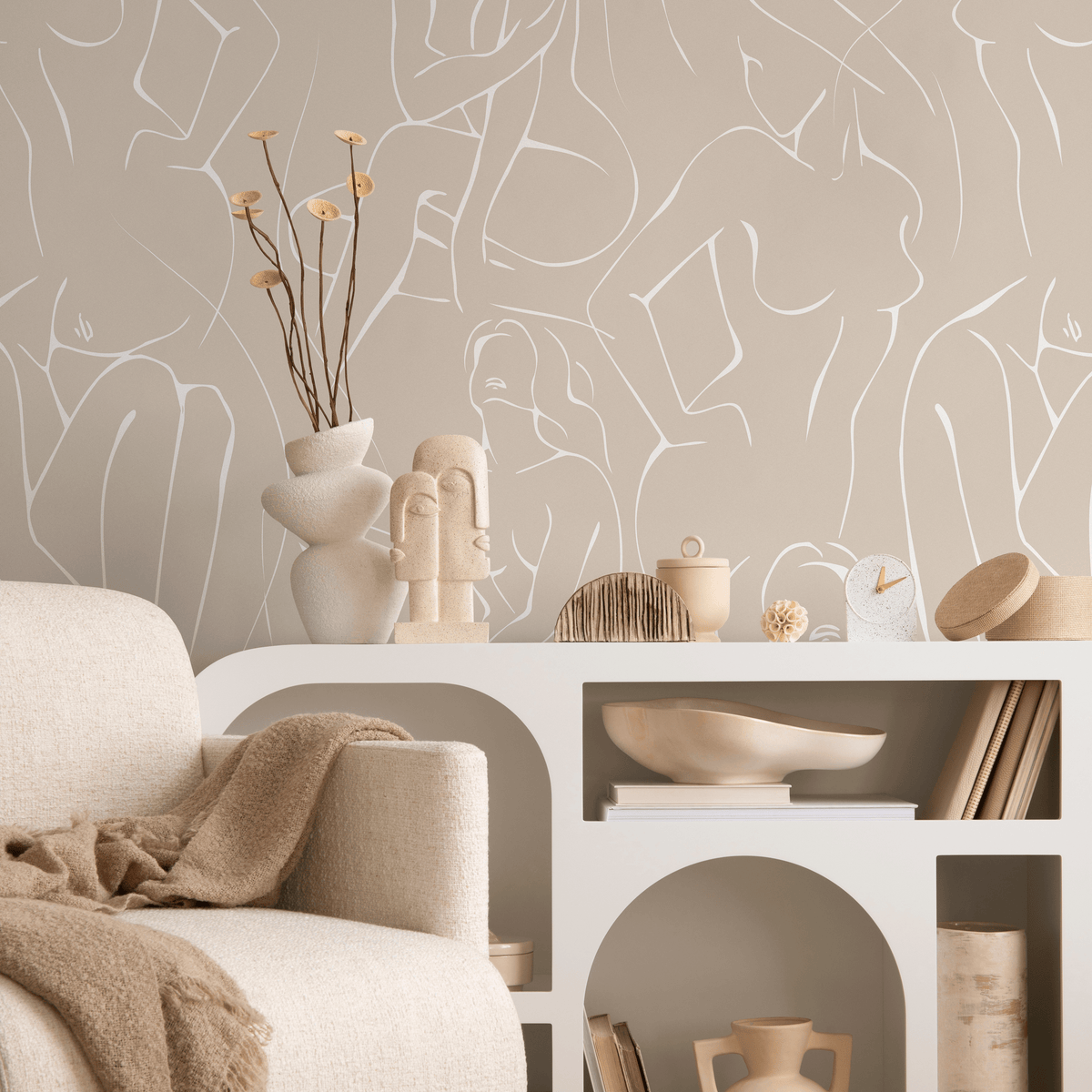 Wallpaper Peel and Stick Wallpaper Removable Wallpaper Home Decor Wall Art Wall Decor Room Decor / Neutral Body Line Art Wallpaper - C354 - ONDECOR.COM