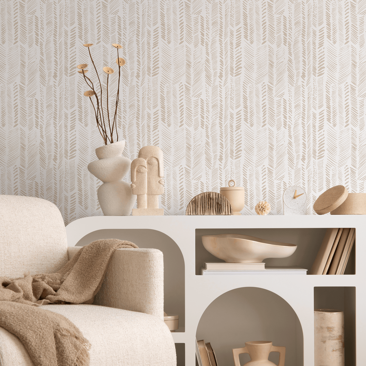 Wallpaper Peel and Stick Wallpaper Removable Wallpaper Home Decor Wall Art Wall Decor Room Decor / Beige Abstract Boho Wallpaper - C357