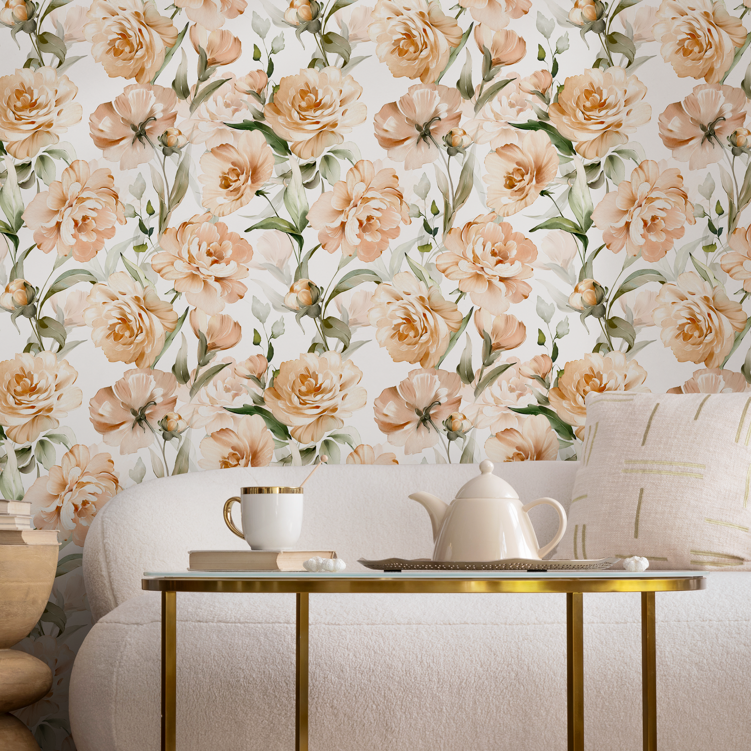 Papier peint autocollant amovible, décoration d'intérieur, art mural, décoration murale, décoration de chambre, papier peint aquarelle floral - C358