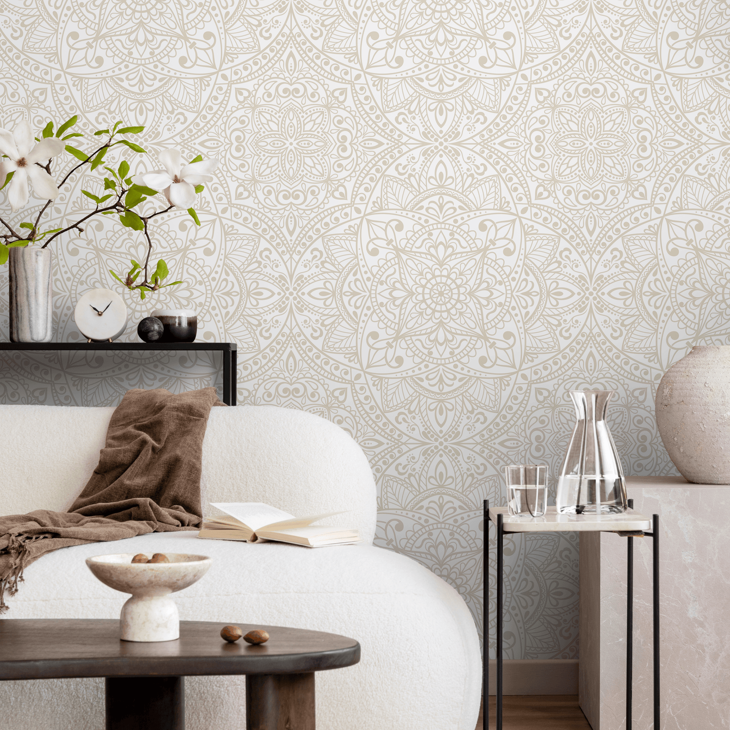 Papel pintado autoadhesivo, papel pintado extraíble, decoración del hogar, arte de pared, decoración de habitaciones / Papel pintado de mosaico árabe beige - C368