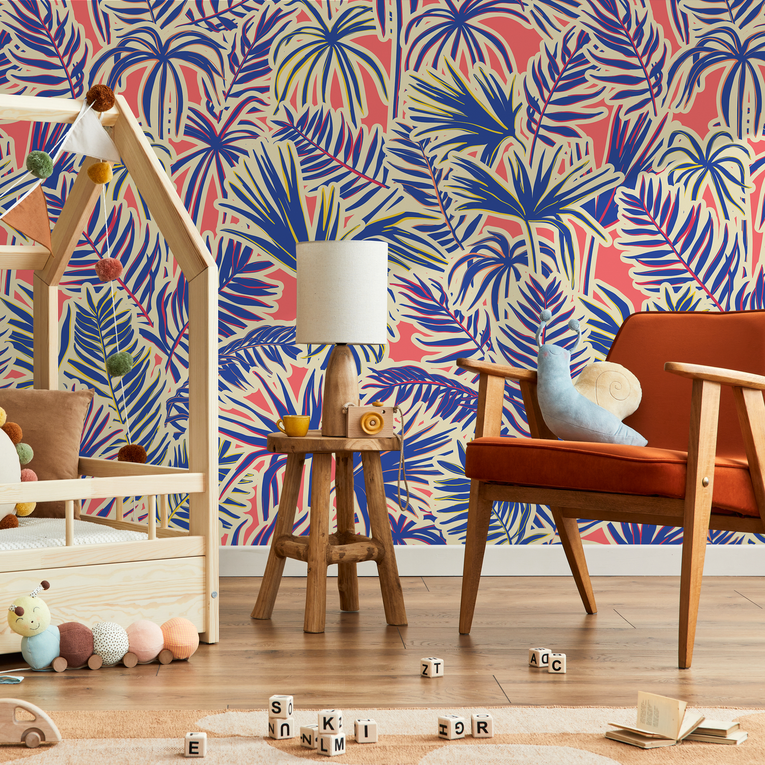 Papier peint autocollant amovible, décoration d'intérieur, art mural, décoration murale, décoration de chambre / Papier peint tropical bleu - C371