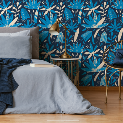 Wallpaper Peel and Stick Wallpaper Removable Wallpaper Home Decor Wall Art Wall Decor Room Decor / Blue Abstract Leaves Wallpaper - C372