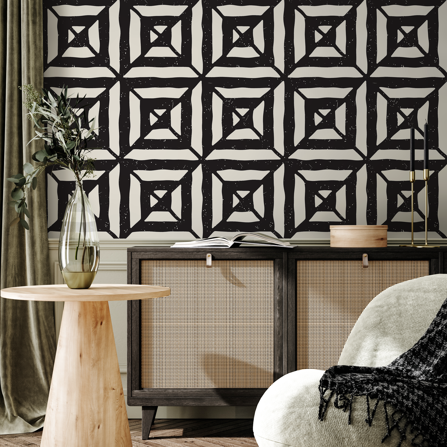 Papel tapiz autoadhesivo, papel tapiz extraíble, decoración del hogar, arte de pared, decoración de habitaciones, papel tapiz moderno geométrico negro - C375