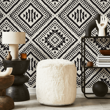 Wallpaper Peel and Stick Wallpaper Removable Wallpaper Home Decor Wall Art Wall Decor Room Decor / Black Geometric African Wallpaper - C376