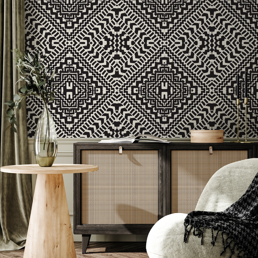 Wallpaper Peel and Stick Wallpaper Removable Wallpaper Home Decor Wall Art Wall Decor Room Decor / Black Geometric African Wallpaper - C377