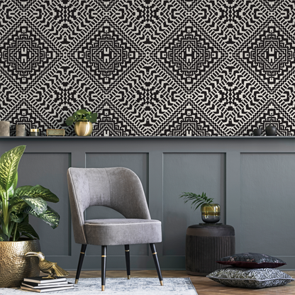 Wallpaper Peel and Stick Wallpaper Removable Wallpaper Home Decor Wall Art Wall Decor Room Decor / Black Geometric African Wallpaper - C377