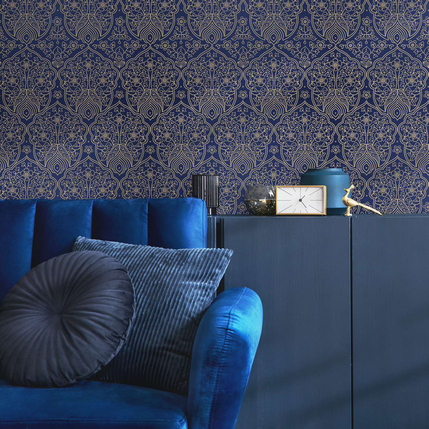 Wallpaper Peel and Stick Wallpaper Removable Wallpaper Home Decor Wall Art Wall Decor Room Decor / Navy Blue Vintage Wallpaper - C381