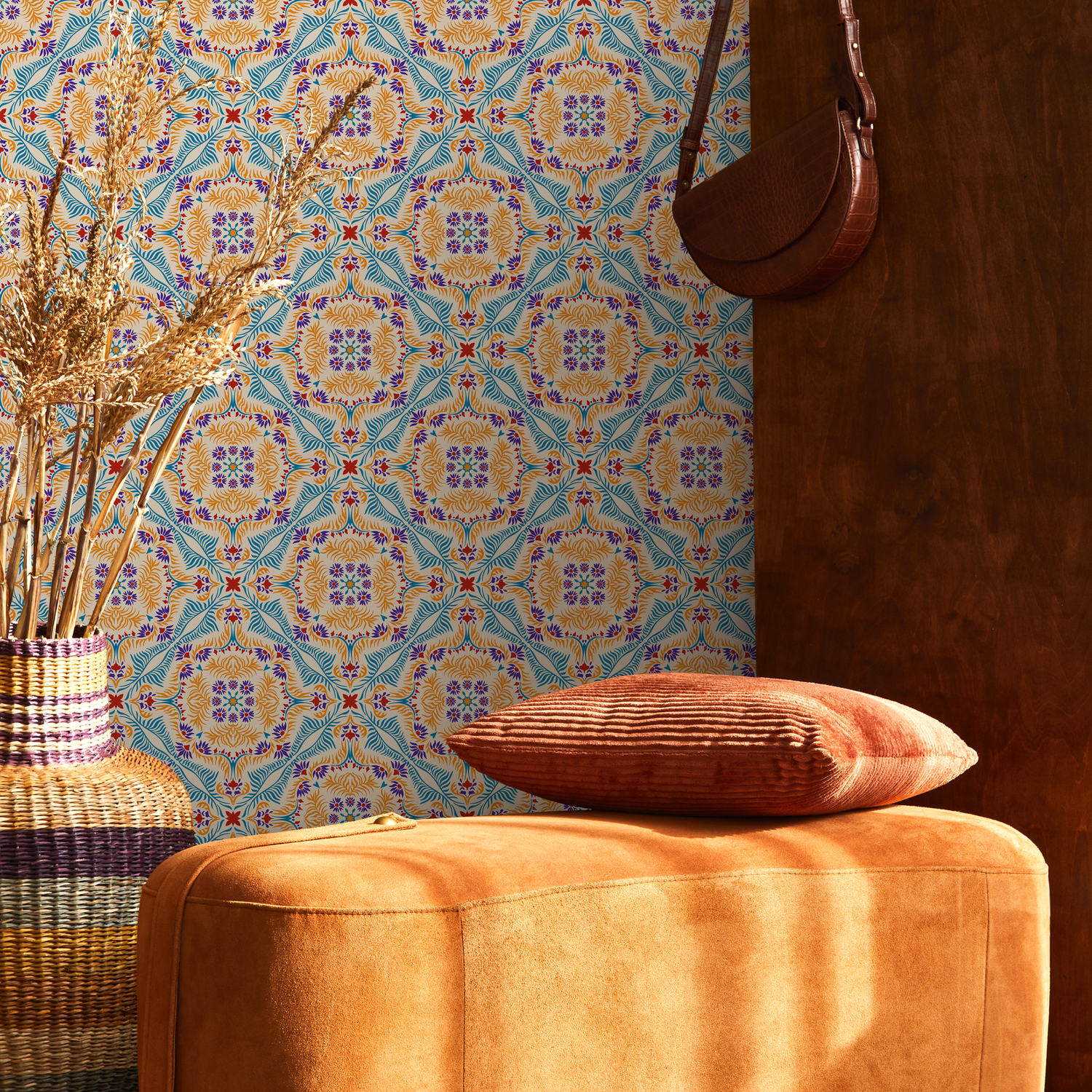 Wallpaper Peel and Stick Wallpaper Removable Wallpaper Home Decor Wall Art Wall Decor Room Decor / Blue and Orange Vintage Wallpaper - C385 - ONDECOR.COM
