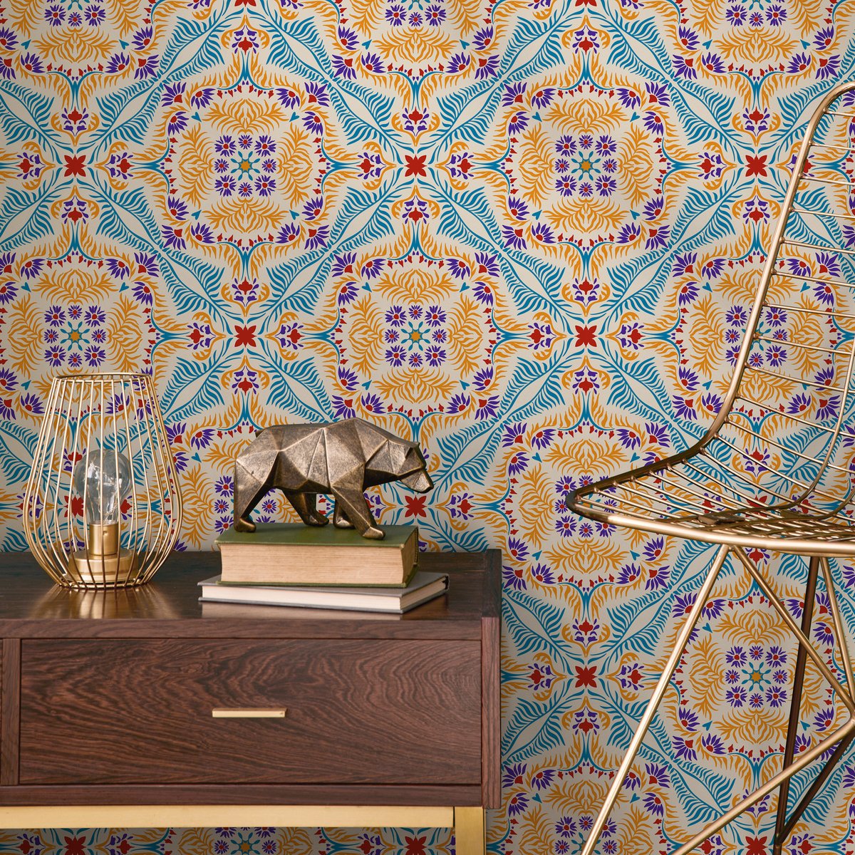 Wallpaper Peel and Stick Wallpaper Removable Wallpaper Home Decor Wall Art Wall Decor Room Decor / Blue and Orange Vintage Wallpaper - C385 - ONDECOR.COM