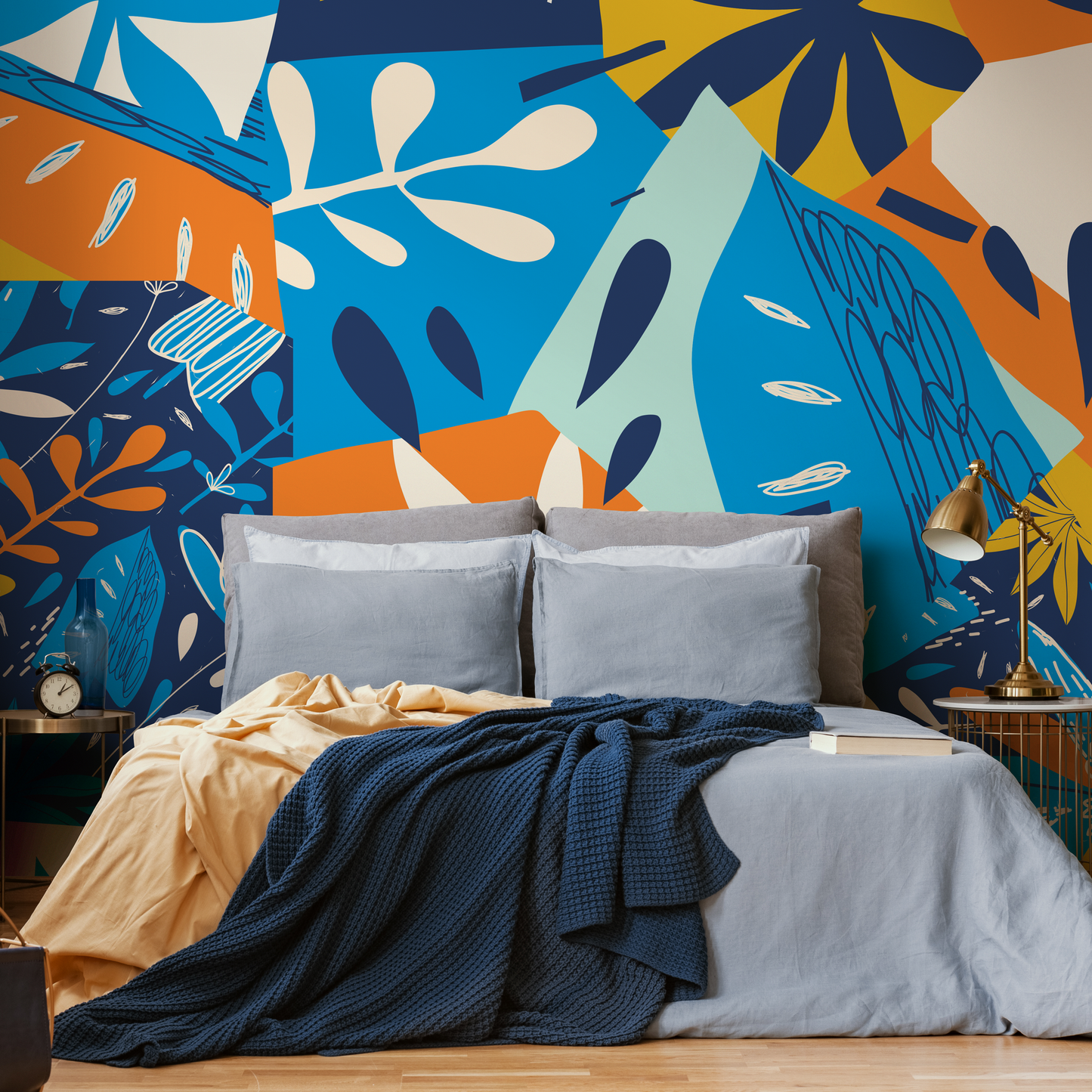 Wallpaper Peel and Stick Wallpaper Removable Wallpaper Home Decor Wall Art Wall Decor Room Decor / Blue Abstract Leaves - C393