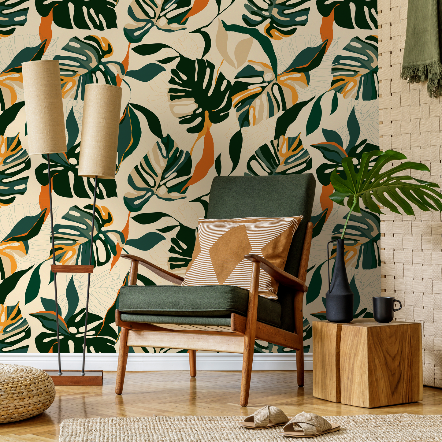 Wallpaper Peel and Stick Wallpaper Removable Wallpaper Home Decor Wall Art Wall Decor Room Decor / Tropical Boho Leaves Wallpaper - C398