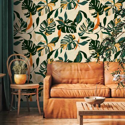 Wallpaper Peel and Stick Wallpaper Removable Wallpaper Home Decor Wall Art Wall Decor Room Decor / Tropical Boho Leaves Wallpaper - C398