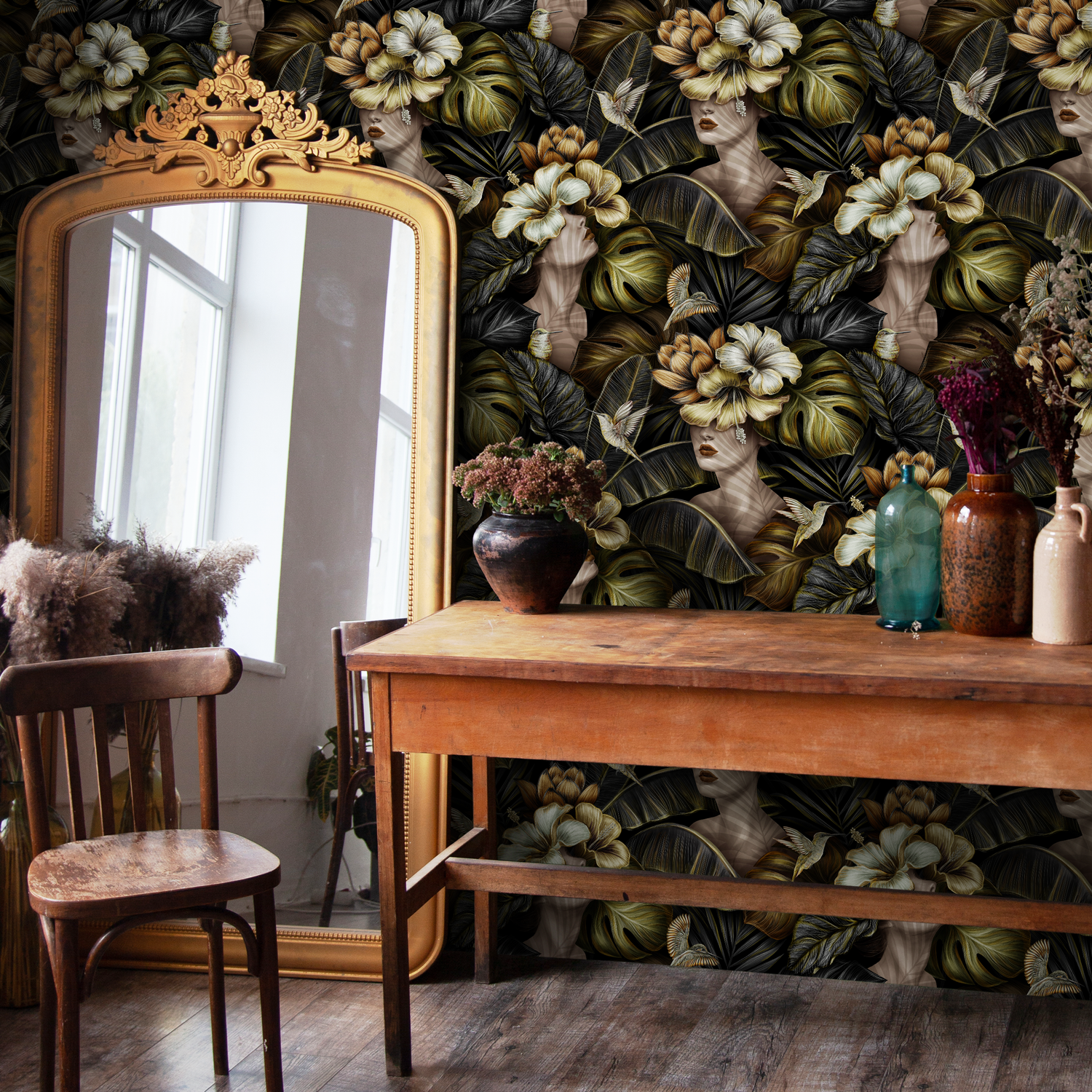 Papel tapiz autoadhesivo, papel tapiz removible, decoración del hogar, arte de pared, decoración de habitaciones, papel tapiz con arte floral - C399