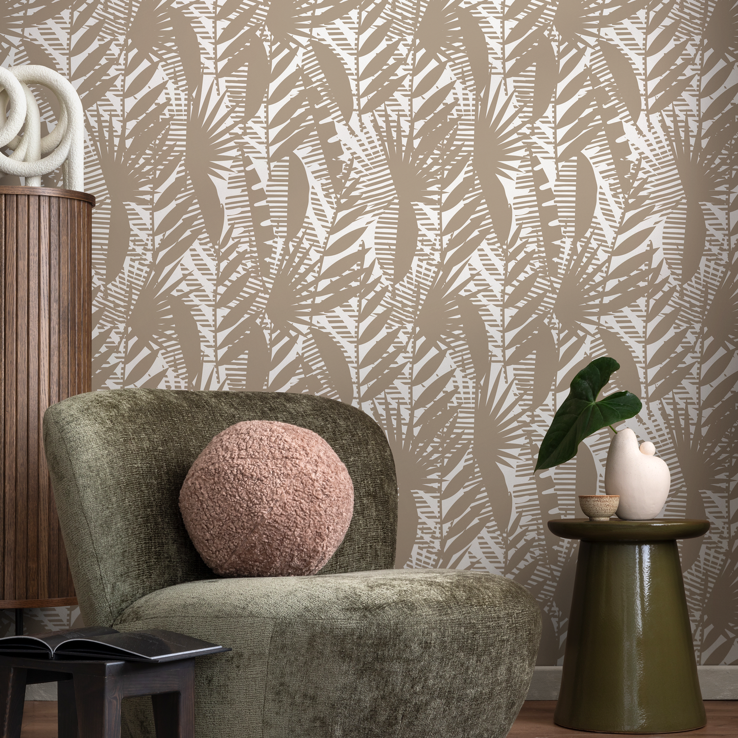 Wallpaper Peel and Stick Wallpaper Removable Wallpaper Home Decor Wall Art Wall Decor Room Decor / Abstract Beige Leaves Wallpaper - C402