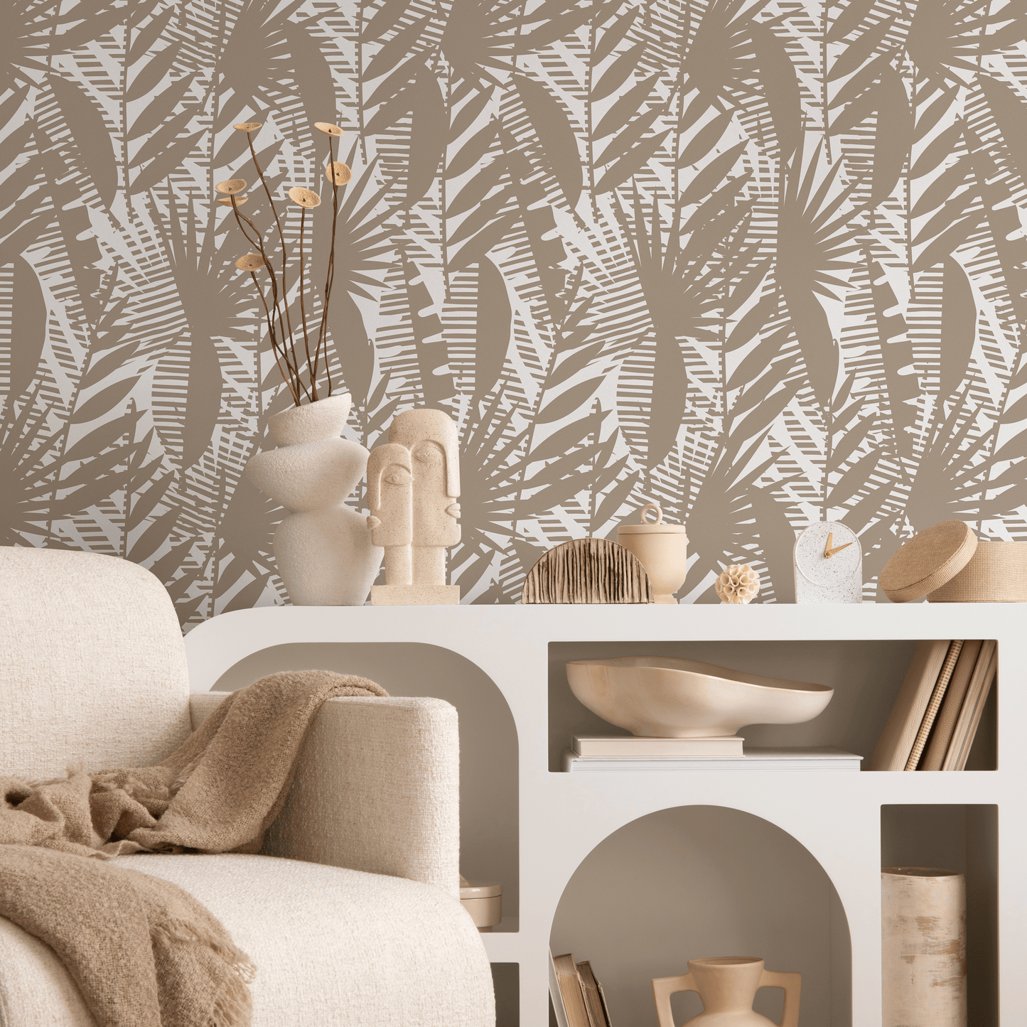 Wallpaper Peel and Stick Wallpaper Removable Wallpaper Home Decor Wall Art Wall Decor Room Decor / Abstract Beige Leaves Wallpaper - C402