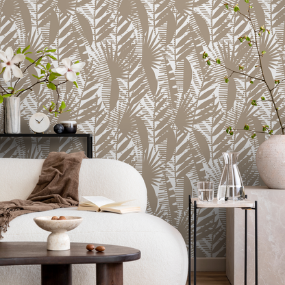 Wallpaper Peel and Stick Wallpaper Removable Wallpaper Home Decor Wall Art Wall Decor Room Decor / Abstract Beige Leaves Wallpaper - C402