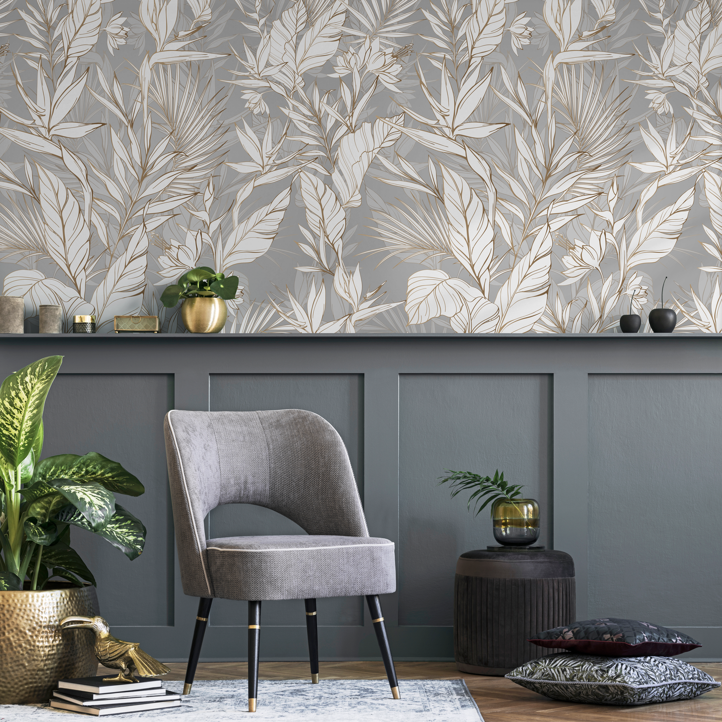 Wallpaper Peel and Stick Wallpaper Removable Wallpaper Home Decor Wall Art Wall Decor Room Decor / Tropical Gray Wallpaper - C403