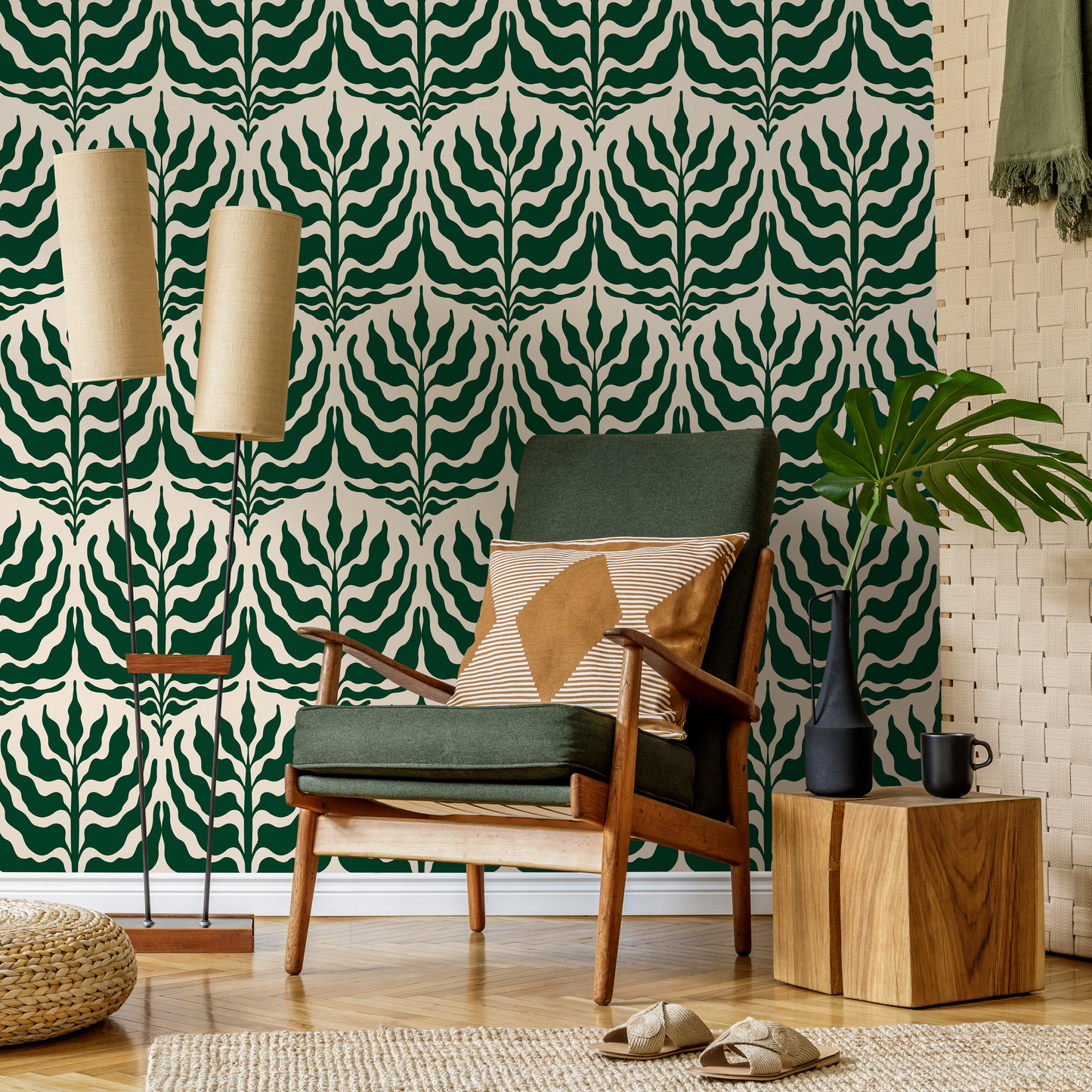 Wallpaper Peel and Stick Wallpaper Removable Wallpaper Home Decor Wall Art Wall Decor Room Decor / Abstract Green Leaves Wallpaper - C411