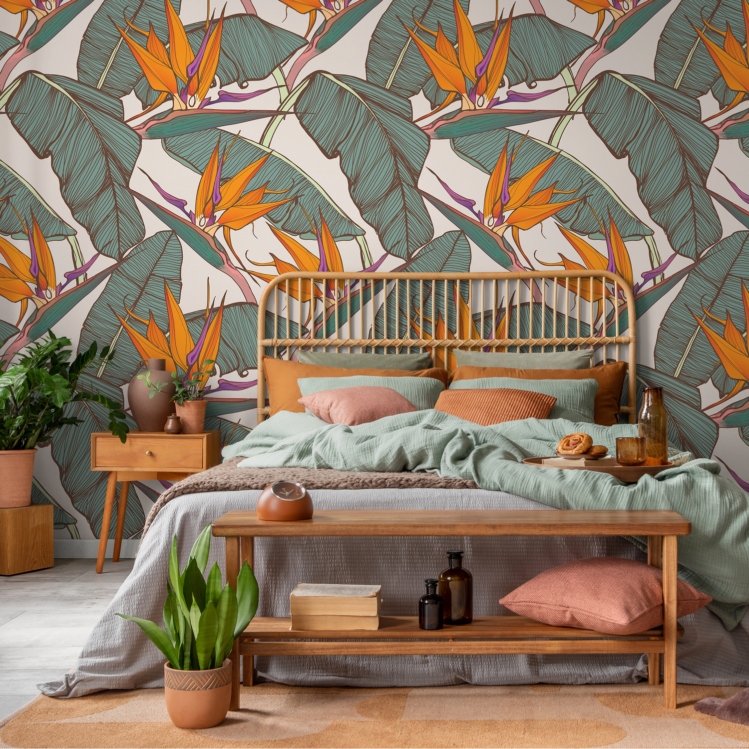 Papier peint autocollant, papier peint amovible, décoration d'intérieur, art mural, décoration murale, décoration de chambre / papier peint à feuilles tropicales - C416
