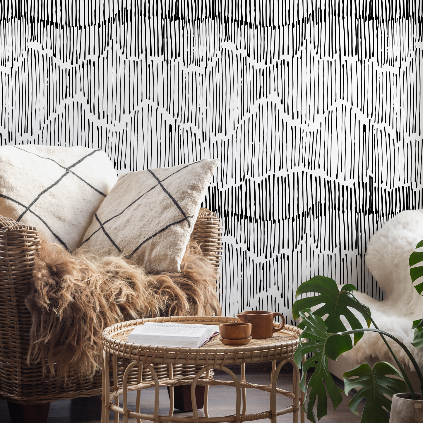 Wallpaper Peel and Stick Wallpaper Removable Wallpaper Home Decor Wall Art Wall Decor Room Decor / Abstract Black Lines - C421