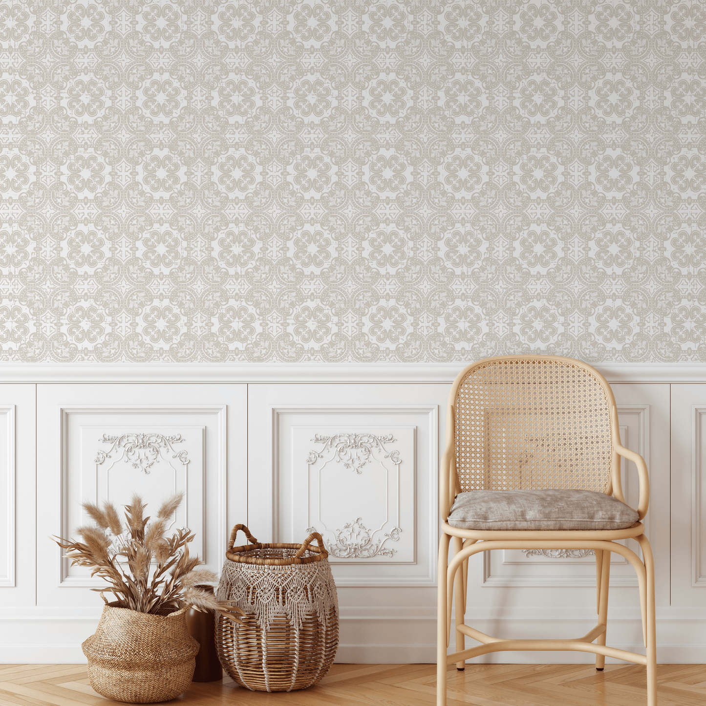 Wallpaper Peel and Stick Wallpaper Removable Wallpaper Home Decor Wall Art Wall Decor Room Decor / Beige Damask Wallpaper - C422