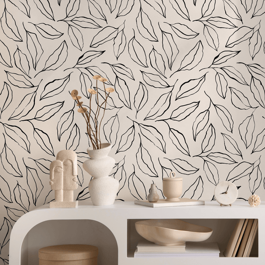 Wallpaper Peel and Stick Wallpaper Removable Wallpaper Home Decor Wall Art Wall Decor Room Decor / Minimalist Leaves Wallpaper - C425