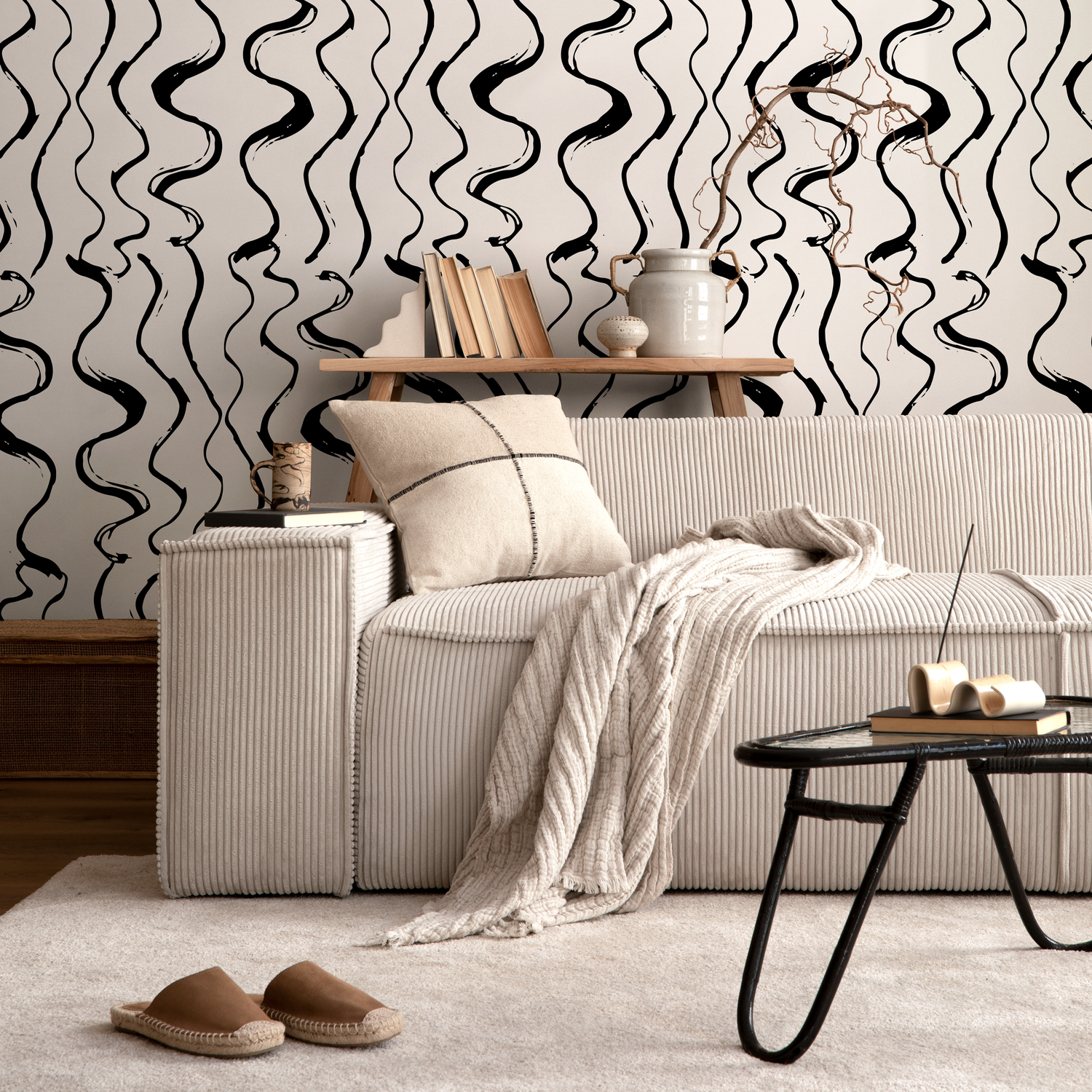 Papel tapiz autoadhesivo, papel tapiz removible, decoración del hogar, arte de pared, decoración de habitaciones, papel tapiz abstracto con pincel - C432