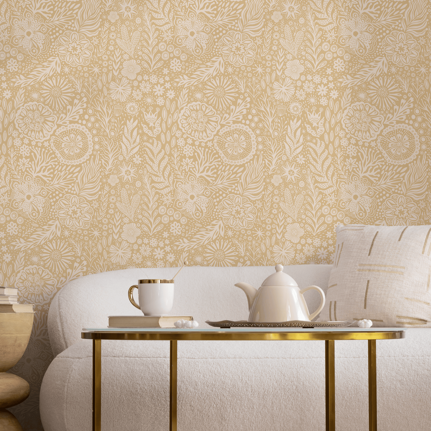 Papel pintado autoadhesivo, papel pintado extraíble, decoración del hogar, arte de pared, decoración de habitaciones, papel pintado floral amarillo - C434