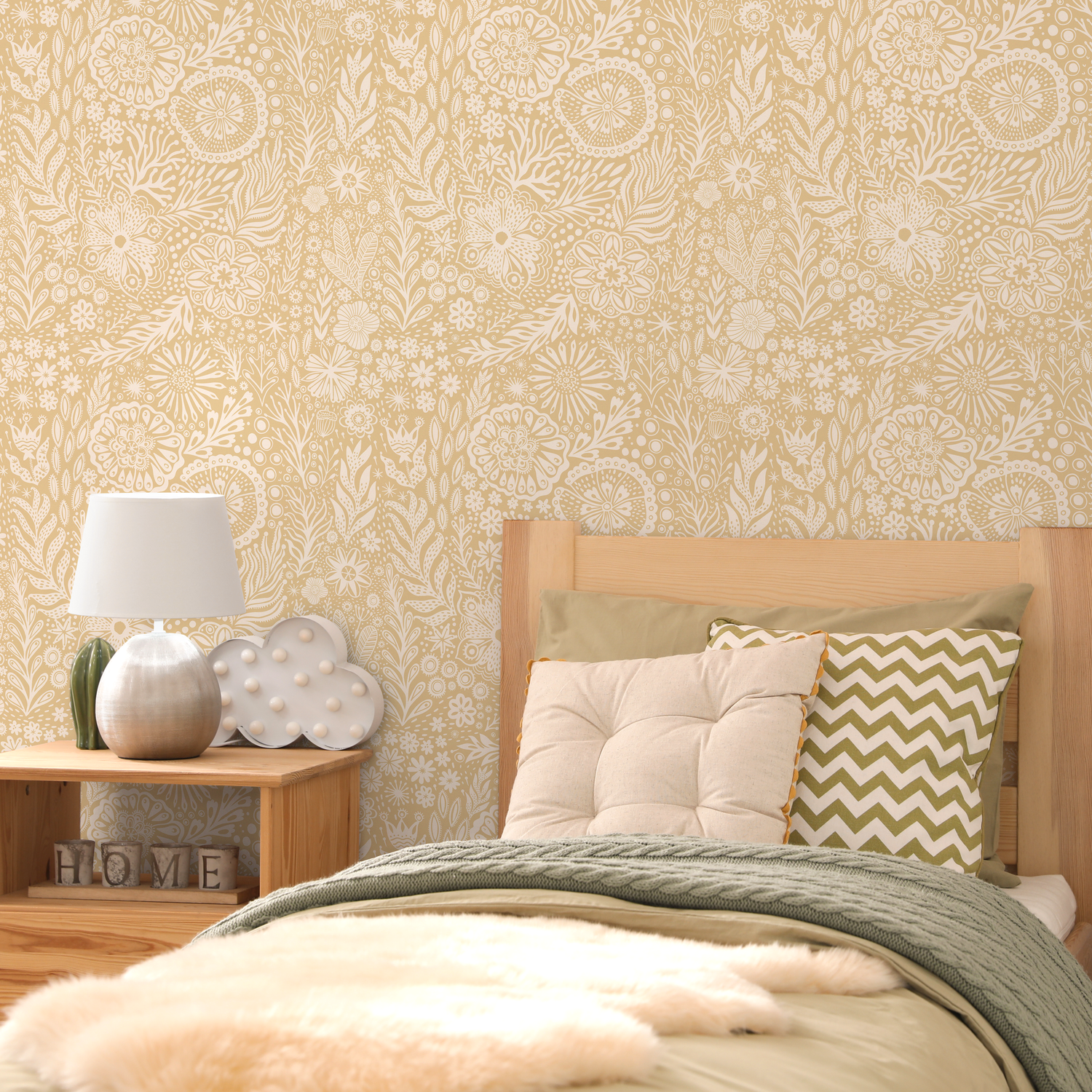 Papel pintado autoadhesivo, papel pintado extraíble, decoración del hogar, arte de pared, decoración de habitaciones, papel pintado floral amarillo - C434