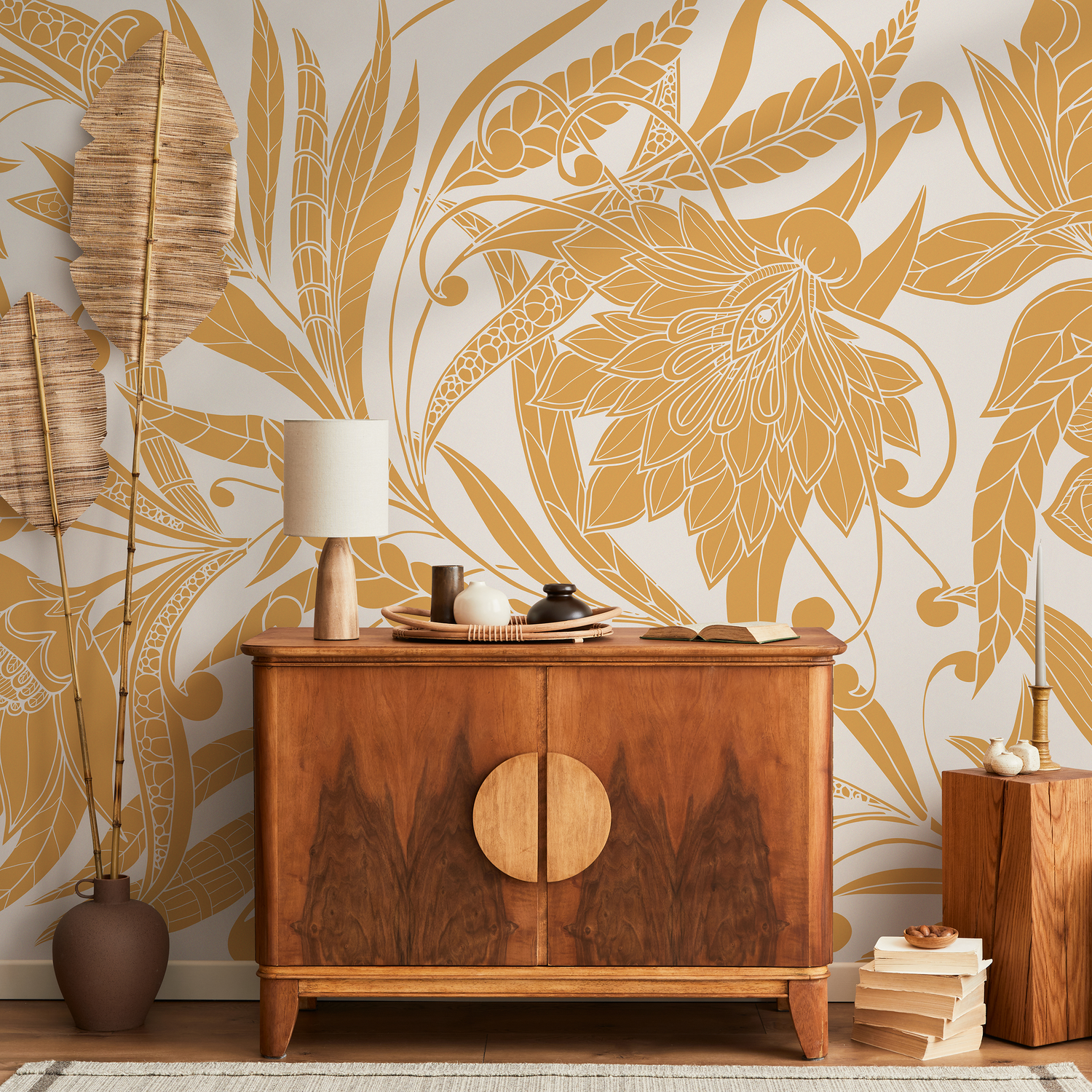 Papel pintado autoadhesivo, papel pintado extraíble, decoración del hogar, arte de pared, decoración de habitaciones, papel pintado floral amarillo - C438