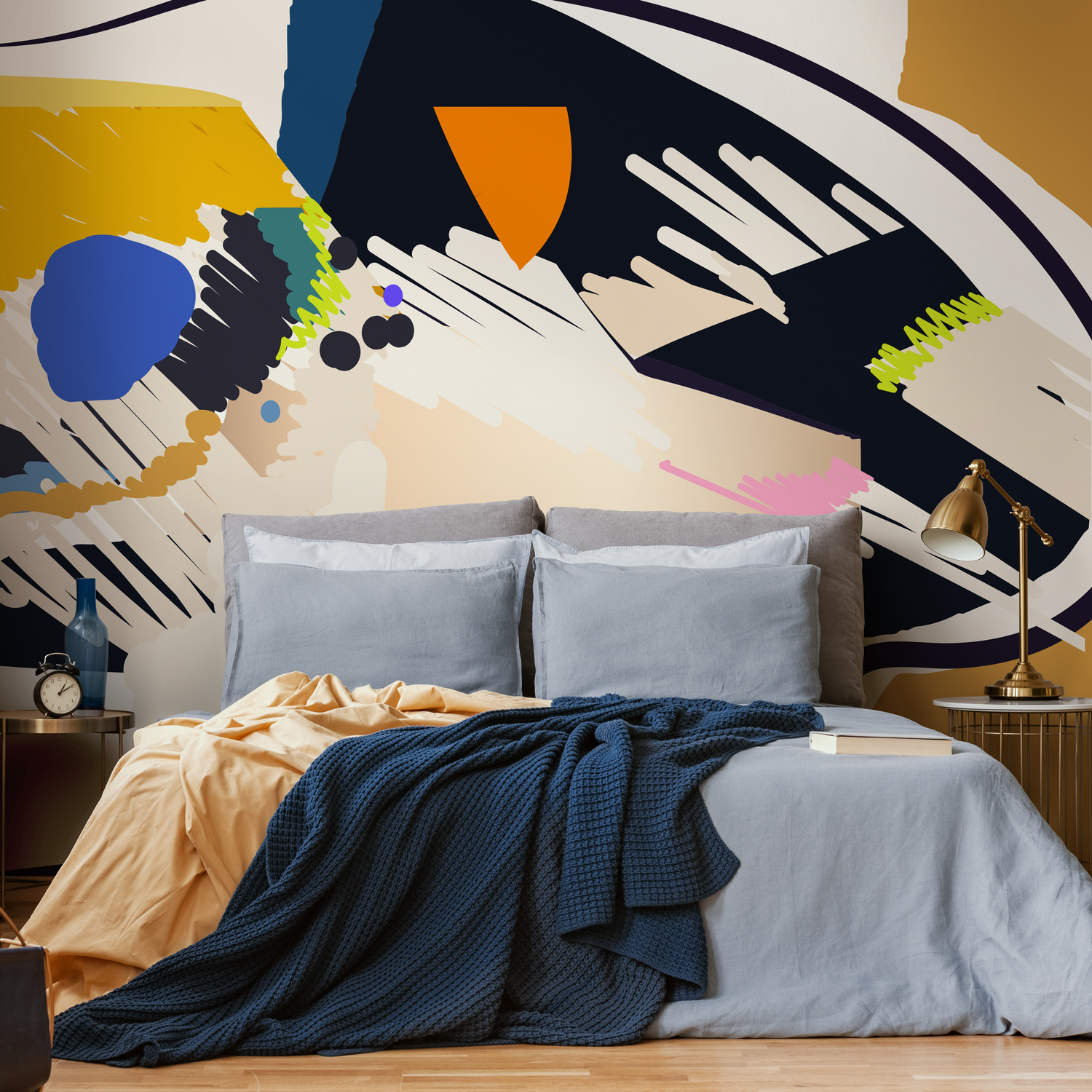 Papier peint autocollant amovible, décoration d'intérieur, art mural, décoration de chambre, papier peint mural abstrait bohème - C449