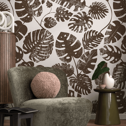 Wallpaper Peel and Stick Wallpaper Removable Wallpaper Home Decor Wall Art Wall Decor Room Decor / Boho Monstera Leaves Wallpaper - C462