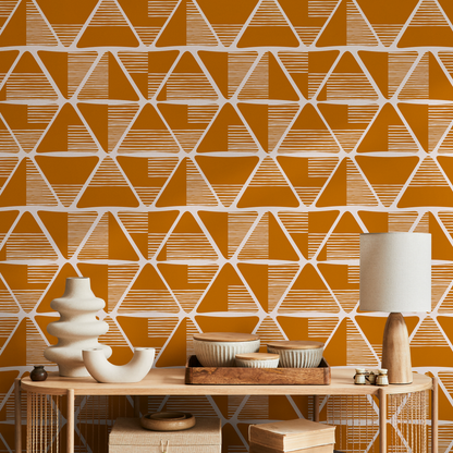 Wallpaper Peel and Stick Wallpaper Removable Wallpaper Home Decor Wall Art Wall Decor Room Decor / Orange Geometric Wallpaper - C466