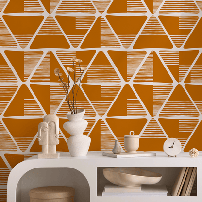 Wallpaper Peel and Stick Wallpaper Removable Wallpaper Home Decor Wall Art Wall Decor Room Decor / Orange Geometric Wallpaper - C466