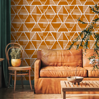 Wallpaper Peel and Stick Wallpaper Removable Wallpaper Home Decor Wall Art Wall Decor Room Decor / Orange Geometric Wallpaper - C466