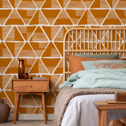 Wallpaper Peel and Stick Wallpaper Removable Wallpaper Home Decor Wall Art Wall Decor Room Decor / Orange Geometric Wallpaper - C466