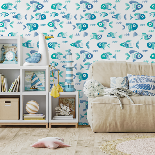 Wallpaper Peel and Stick Wallpaper Removable Wallpaper Home Decor Wall Art Wall Decor Room Decor / Cute Fish Wallpaper - C467